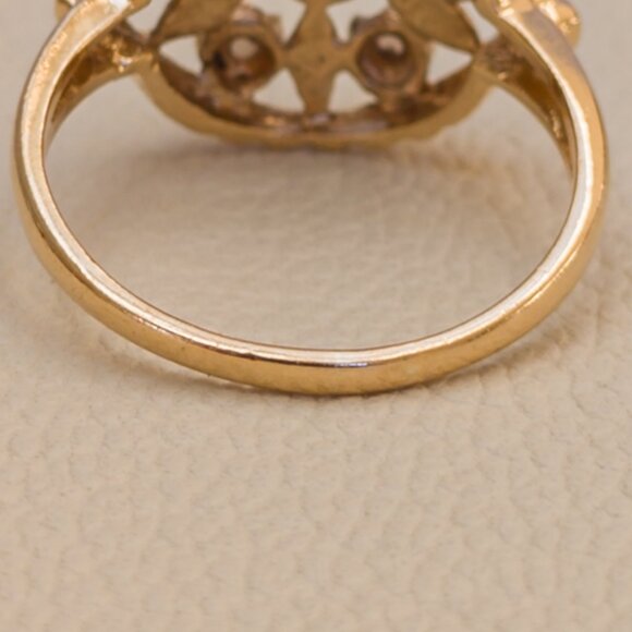 Vintage 14k Gold Rosette Ring · .25 ct Diamond + Opal Halo · Sz 6 ½ - Picture 11 of 16